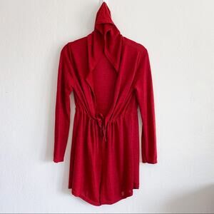 Red Tie Front Cardigan Sweater with Hood Size Small